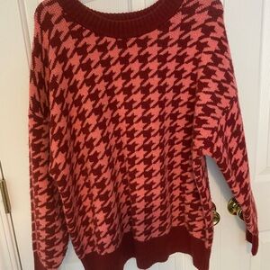 Ava & Viv Red and Pink Houndstooth Sweater